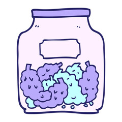 hand drawn doodle style cartoon cannabis dispensary jar in bright neon color