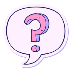 cartoon question mark with speech bubble sticker in bright neon color