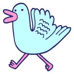 cartoon duck running in bright neon color