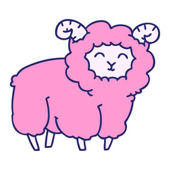 hand drawn quirky cartoon ram in bright neon color