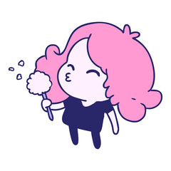 freehand drawn cartoon of cute kawaii girl in bright neon color