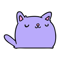 cartoon illustration of cute kawaii cat in bright neon color