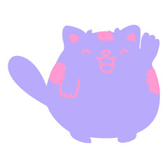 cute cartoon cat waving in bright neon color