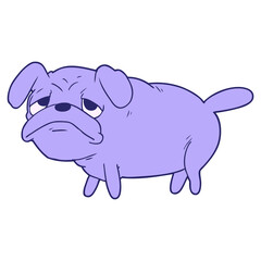 cartoon unhappy pug dog in bright neon color