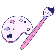 cartoon artist palette in bright neon color