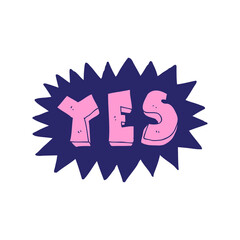 cartoon yes sign in bright neon color
