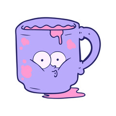 cartoon dirty office mug in bright neon color