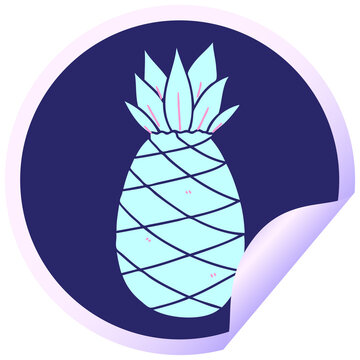 Naklejki circular peeling sticker quirky cartoon pineapple in bright neon color