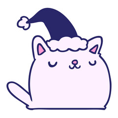 hand drawn christmas cartoon of kawaii cat in bright neon color