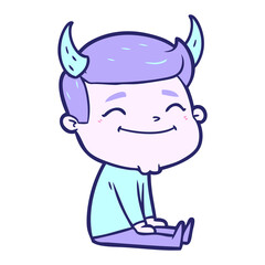 Obraz premium happy cartoon man with devil horns in bright neon color