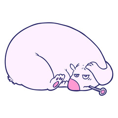 cartoon bear with a sore head in bright neon color