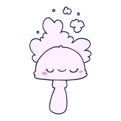 cartoon mushroom with spoor cloud in bright neon color