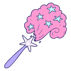 cartoon magic wand in bright neon color