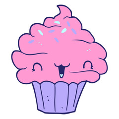 cute cartoon frosted cupcake in bright neon color