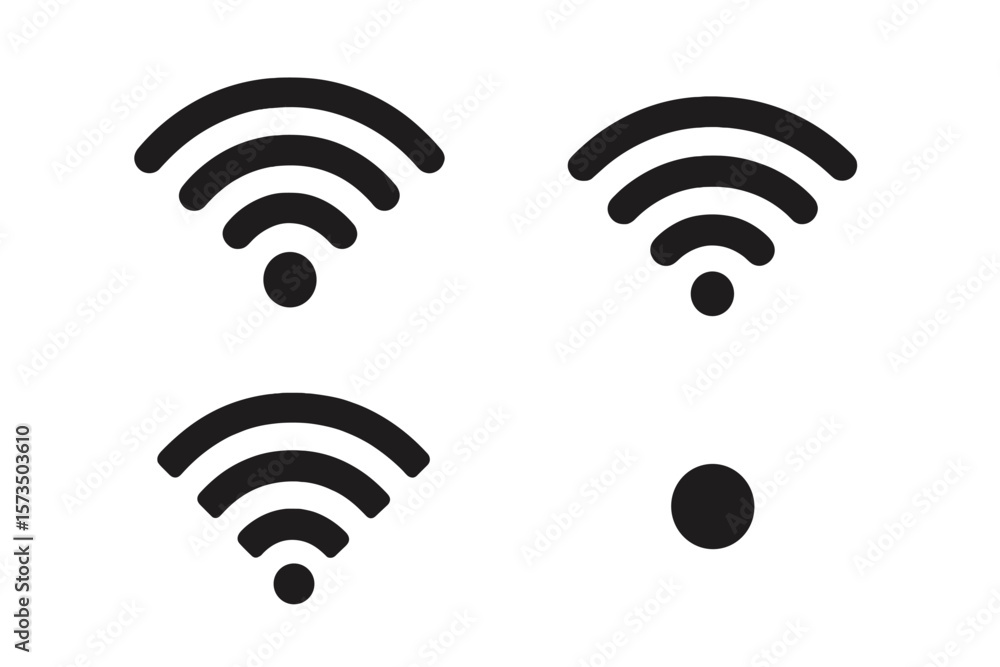 Poster wi-fi signal strength icon set. wireless internet connection status symbols. network level indicator