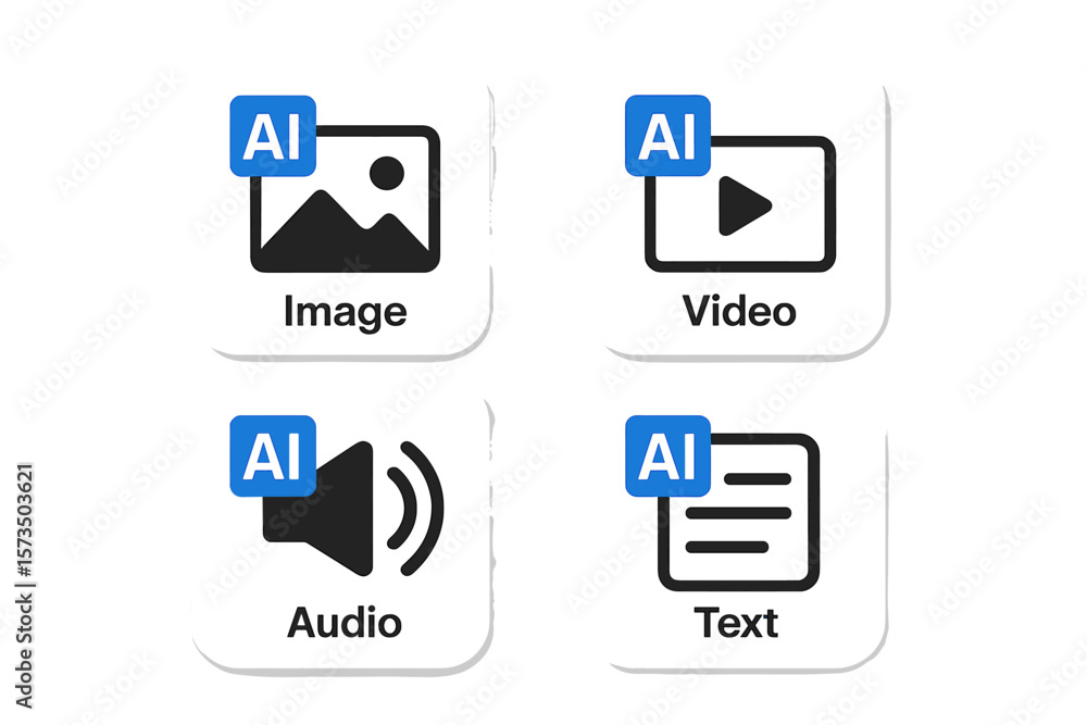 Poster ai icon set for generating media: image, video, audio, text with artificial intelligence. buttons fo