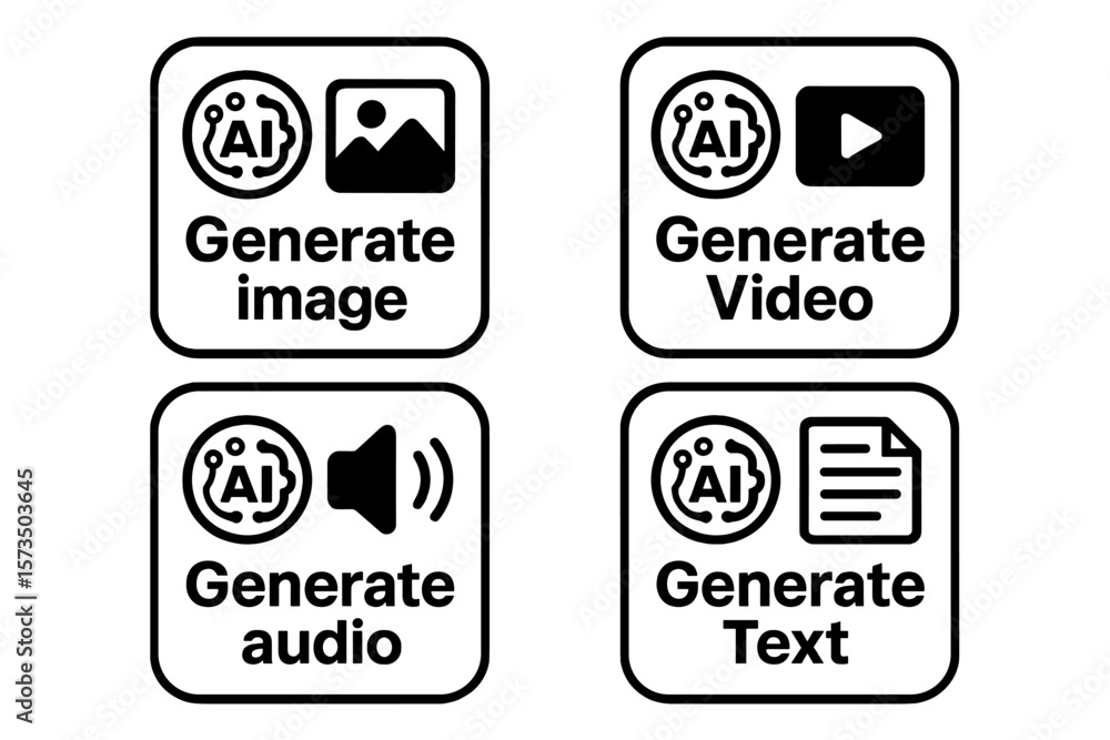 Fototapete set of ai icons for generating various media files like images, videos, audio, and text. user interf