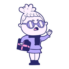 cartoon annoyed woman in bright neon color