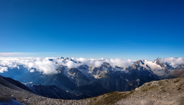clear blue sky with bunchy of clouds over the peak ranges
