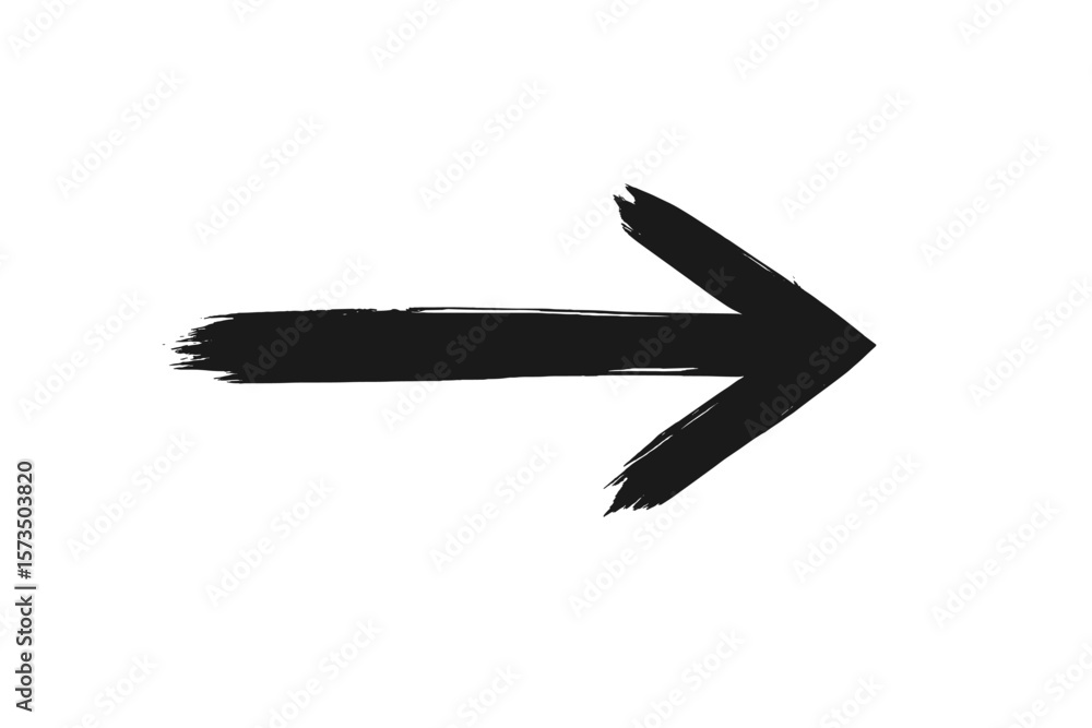 Poster black brush stroke arrow icon. hand drawn grunge right direction pointer. sketchy ink paint symbol f