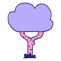 cartoon doodle tree in bright neon color