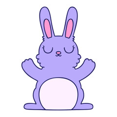 hand drawn quirky cartoon rabbit in bright neon color