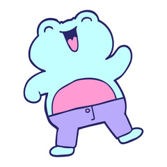 funny cartoon doodle frog in bright neon color