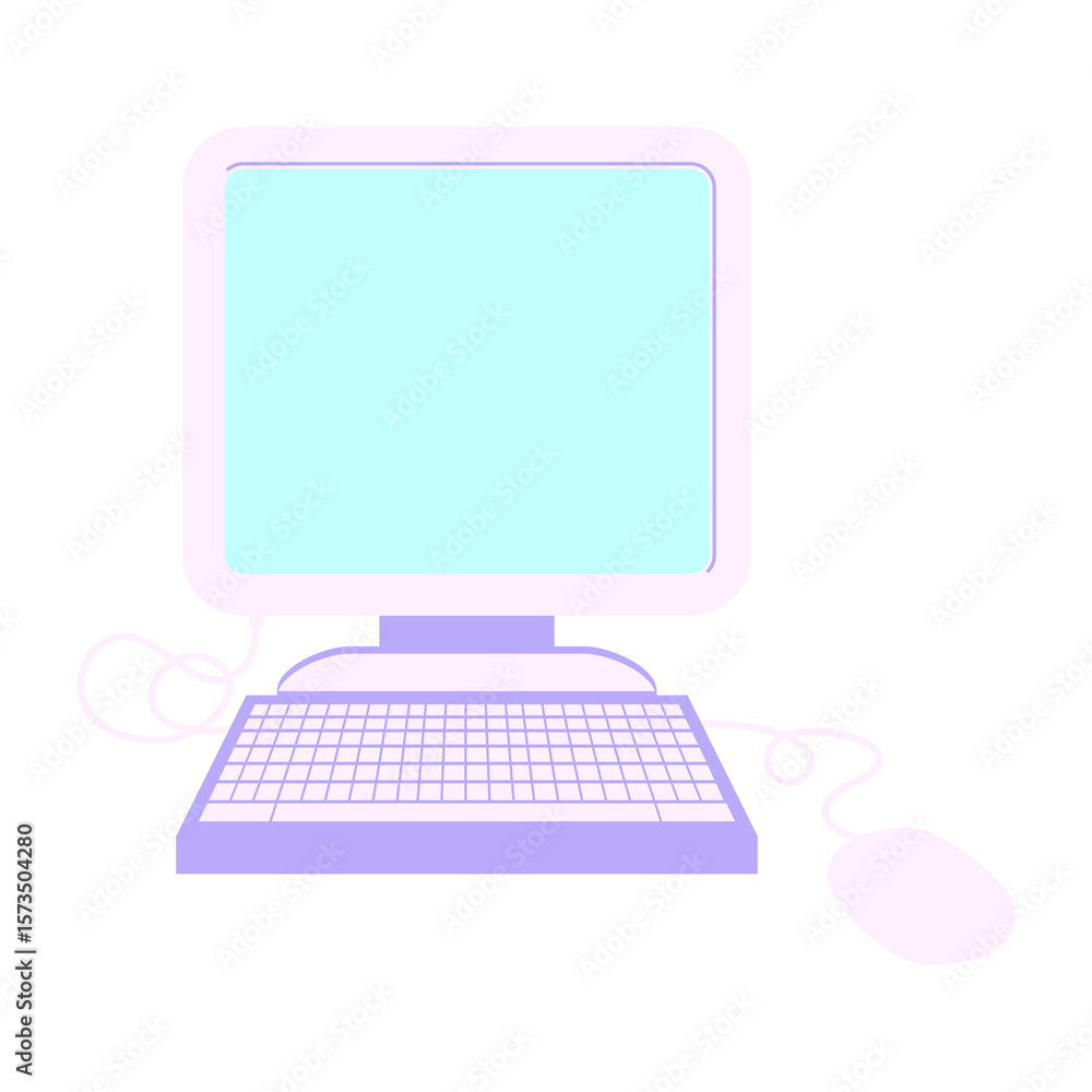 Poster flat colour illustration of a computer error in bright neon color