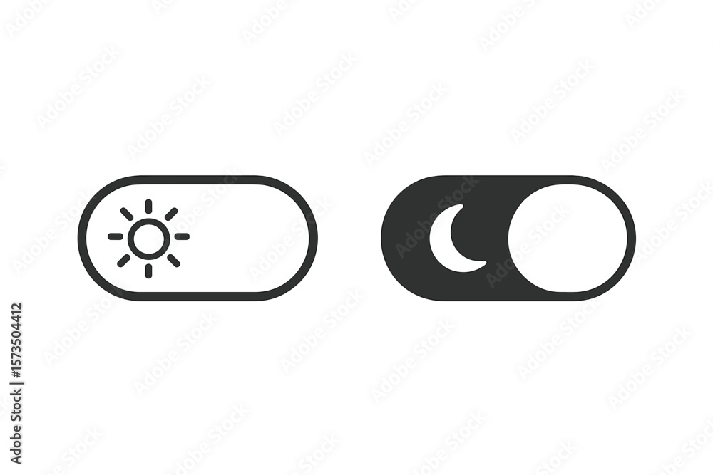 Poster dark and light mode toggle switch vector icon. sun and moon day night ui button. black white theme a