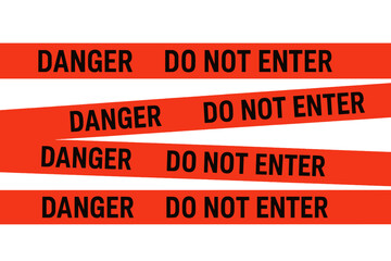 Red danger tape with do not enter warning text. Vector barricade for industrial safety, construction sites, and hazard areas. Restricted access boundary line. Isolated icon.