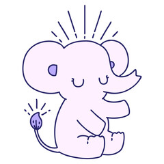illustration of a traditional tattoo style cute elephant in bright neon color