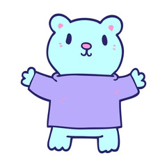 cartoon doodle teddy bear in bright neon color