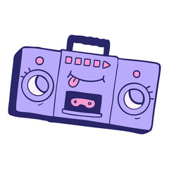 cartoon retro cassette tape player in bright neon color