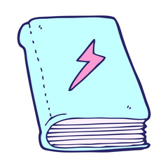 cartoon magic spell book in bright neon color