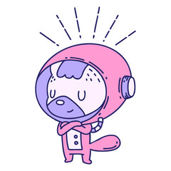 illustration of a traditional tattoo style animal in astronaut suit in bright neon color