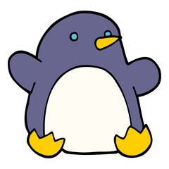 cartoon doodle christmas penguin in bright neon color