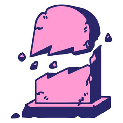 iconic tattoo style image of a broken grave stone in bright neon color