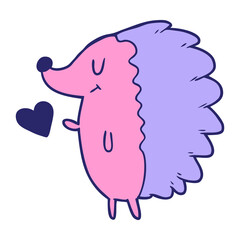 cute cartoon hedgehog in bright neon color