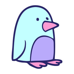 cartoon doodle small penguin in bright neon color