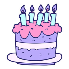 cartoon doodle birthday cake in bright neon color