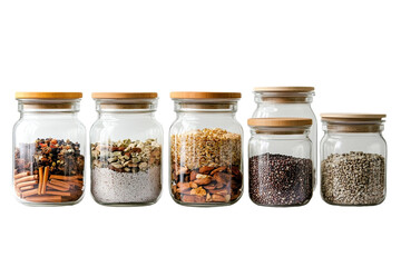 Labeled glass jars for kitchen storage