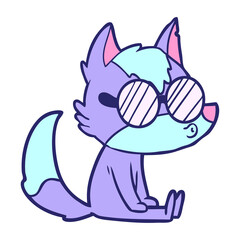 cartoon wolf whistling in bright neon color