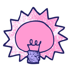 Fototapeta premium grunge textured illustration cartoon shining light bulb in bright neon color