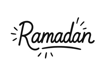 Ramadan Hand Lettering, Festive Calligraphy, Islamic Holiday Celebration, Black and White Vector, Modern Script, Religious Greeting, Decorative Typography, Fasting Month, Spiritual Art