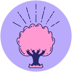 icon of a tattoo style tree in bright neon color