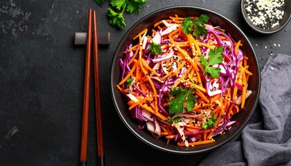 Colorful slaw in dark bowl