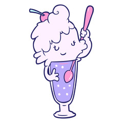 cartoon ice cream soda girl in bright neon color