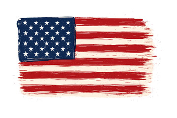 Grunge American Flag Illustration. Hand Drawn USA Flag Brush Stroke Banner. Distressed Patriotic Background. Vintage United States Symbol. Independence Day Concept. Vector Art