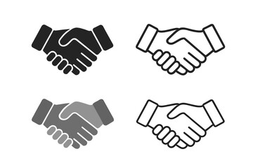 Handshake vector icon set for business agreement. Partnership and deal symbol. Cooperation, contract and support sign. Friendly welcome gesture for web, UI, and apps.