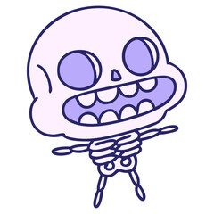 cartoon of a happy halloween skeleton in bright neon color